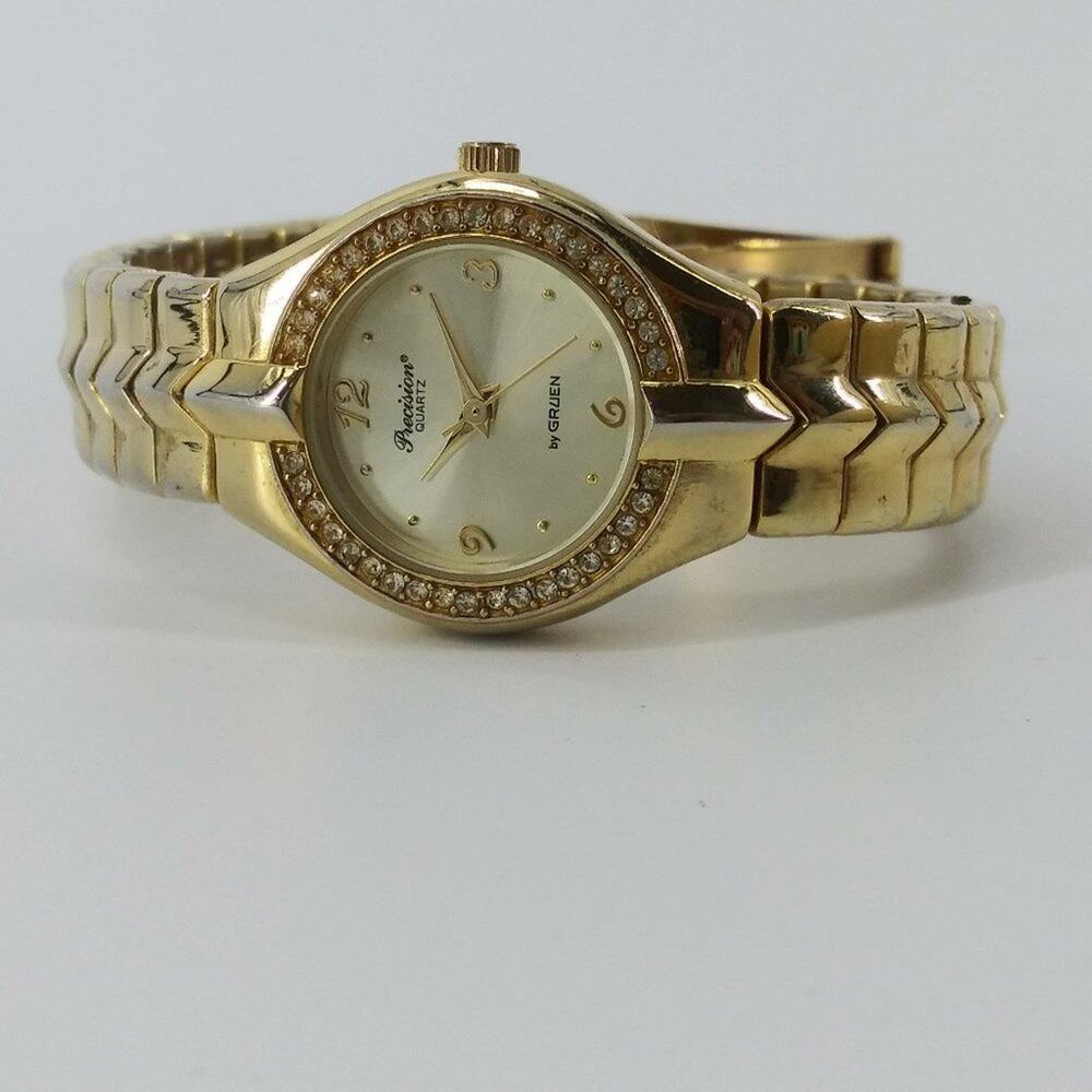Women's Gruen Precision Quartz Wristwatch Rhinestones Gold - Picture 12 of 13